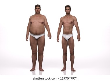 3D Render : the portrait of  endomorph (overweight) male and mesomorph (muscular) male