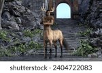 3D Render : portrait of handsome male centaur in front of the ancient place with depth of field