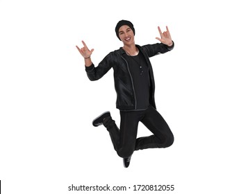3D Render : The portrait of a  man is jumping in the air with happy feeling