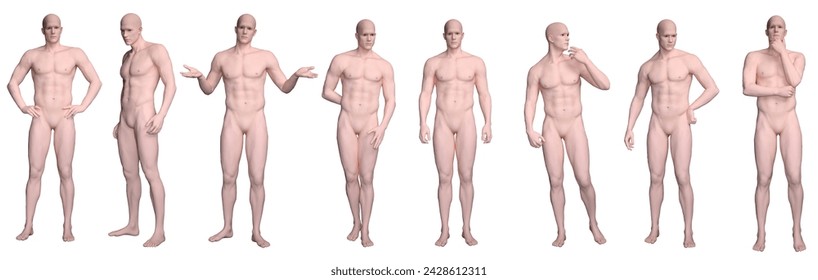 3D Render : Portrait of silicone texture body male character acting, posing his body with common daily gesture, clipping path included