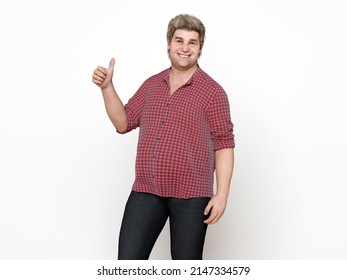 3D Render : Portrait of standing  endomorph (overweight) plus size male body type with thumb up gesture