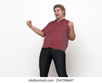3D Render : Portrait of standing  endomorph (overweight) plus size male body type with happy gesture