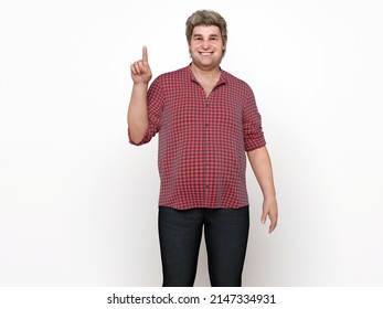 3D Render : Portrait of standing  endomorph (overweight) plus size male body type with pointing gesture