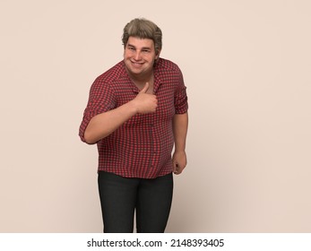 3D Render : Portrait of standing  endomorph (overweight) plus size male body type with thumb up gesture