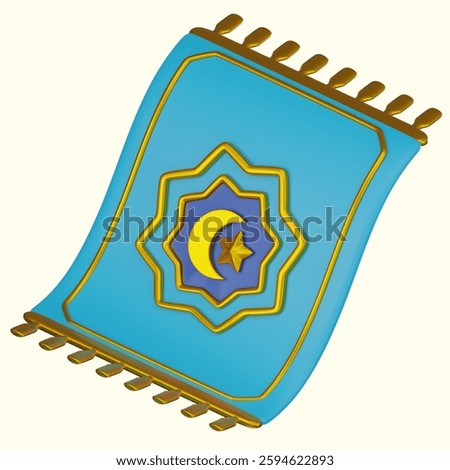 3D render of a prayer mat designed for Ramadan and Muslim worship. Ideal for religious visuals, Islamic culture-themed designs, and spiritual projects during the holy month.
