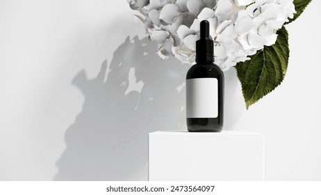 3d render of premium podium, display on white background with gerbera flowers. Mock up for the exhibitions, presentation of products. Minimalistic composition of geometric object. - Powered by Shutterstock