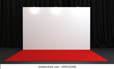 3d Render Press Wall On Red Carpet. Empty Banner Backdrop. 3d Render Illustration.