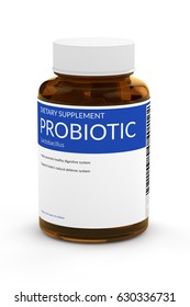 3d Render Of Probiotic Pills In Bottle Isolated Over White Background