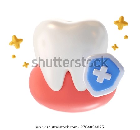 3D render of a protected, healthy tooth with a medical shield. Perfect for dental insurance, security, and preventative care concepts.