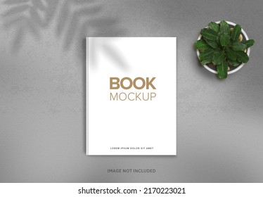 3D Render Of Publishing Book Mockup Layout And Top View Plant Pot On Gray Background.