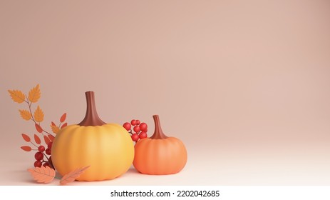 3D Render of Pumpkins, Autumn Leaves, Berries for Thanks Giving Festival Celebrations. - Powered by Shutterstock