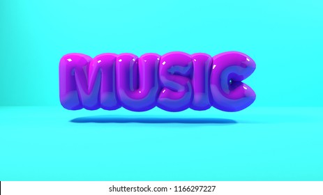 3d render purple bubble plastic on blue light background letters music