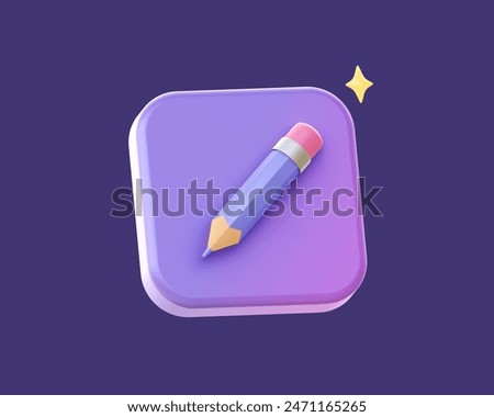 3d render of purple pencil or note side icon for UI UX web mobile apps social media ads designs