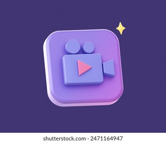 3d render of purple video camera side icon for UI UX web mobile apps social media ads designs