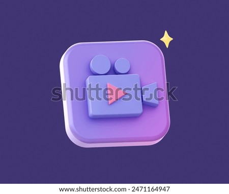 3d render of purple video camera side icon for UI UX web mobile apps social media ads designs