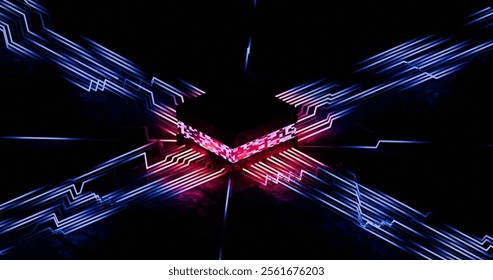 3d render of a quantum or AI CPU processing data at very high speeds, blistering performance, overheating for dramatic effect. Super fast computing. Cloud Compute Overloaded server concept