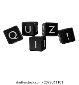 3d render of quiz word with dice shape. illustration concept for testing skills and knowledge with questions