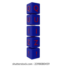 3d render of quiz word with dice shape. illustration concept for testing skills and knowledge with questions