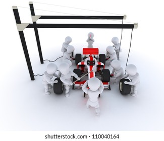 3D Render of a Race car pit stop