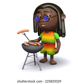 3d Render Of A Rastafarian Cooking On A Barbeque