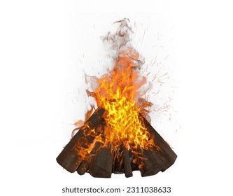 3d render realistic icon campfire with lump wood isolated background white. 3d illustration