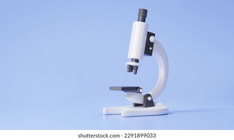 3D render realistic microscope icon on pastel background. research pharmaceuticals Science learning, molecule test chemistry biotechnology education, scientist, elements. illustration