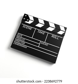 3d render realistic stylized clapper board in white background
