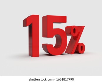 3d Render: Red 15% Percent Discount 3d Sign on White Background, Special Offer 15% Discount Tag, Sale Up to 15 Percent Off, Fifteen Percent Letters Sale Symbol, Special Offer Label, Sticker, Tag
