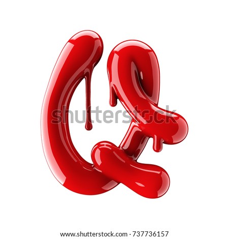 3D render of red alphabet make from nail polish. Handwritten cursive letter Q. Isolated on white background