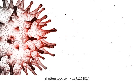 3D render red, black and white closeup of covid-19 coronavirus particle. Room to put your text. Great for presentations. 