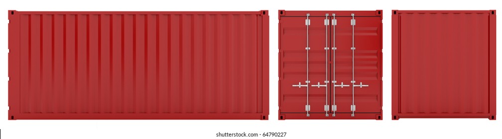 3d Render Of Red Cargo Container Sides On White