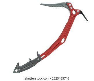 3D render of red climbing ice axe isolated on white.