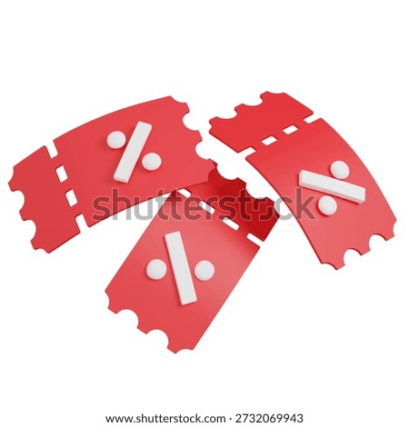 3D render Red Discount Coupons with Percentage Symbol icon
