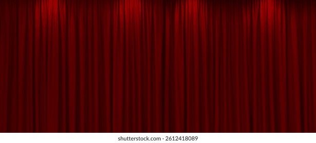 3D render red drape background, theater curtain.