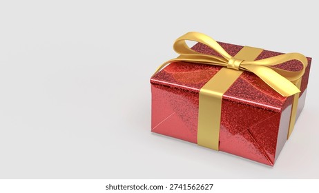 3d render of a red glitter gift box with elegant gold ribbon isolated on white background festive celebration concept luxury present packaging mockup for holiday or special occasion
