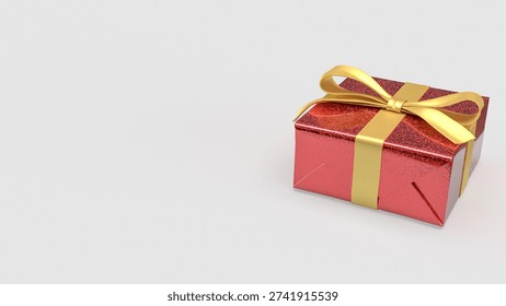 3d render of a red glitter gift box with elegant gold ribbon isolated on white background festive celebration concept luxury present packaging mockup for holiday or special occasion