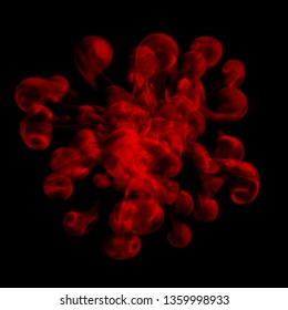 3D render of the red ink in a liquid against the black background