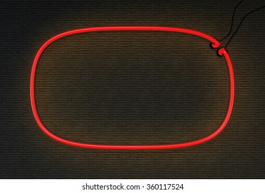 3d render red neon frame isolated on black brick wall background