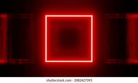 3D Render. Red Neon Square Abstract Futuristic Hi-tech Background.