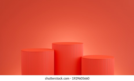 3d Render Of Red Podium With Red Background For Product Display