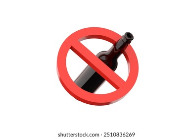 3d render of a red prohibition sign crossing out a beer bottle, symbolizing the concept of alcohol restriction or ban. 3d render. - Powered by Shutterstock