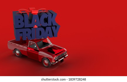 3d render. Red toy car carrying words Black Friday on red background. Copy space - Powered by Shutterstock