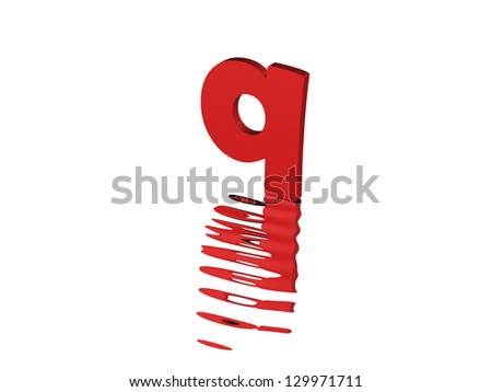 3d render of red typography, isolated on white background and reflection on the floor rippled