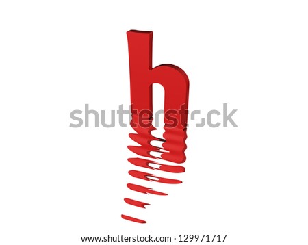 3d render of red typography, isolated on white background and reflection on the floor rippled