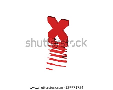 3d render of red typography, isolated on white background and reflection on the floor rippled