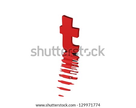 3d render of red typography, isolated on white background and reflection on the floor rippled