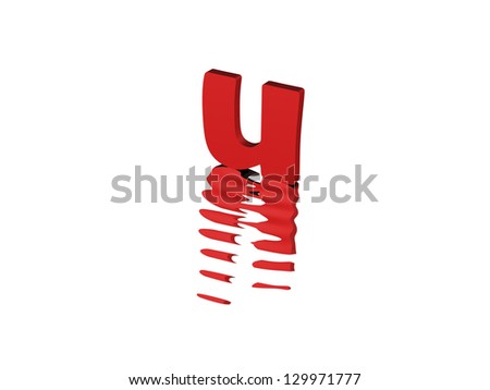 3d render of red typography, isolated on white background and reflection on the floor rippled