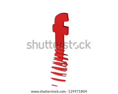 3d render of red typography, isolated on white background and reflection on the floor rippled
