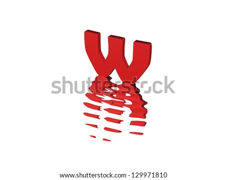 3d render of red typography, isolated on white background and reflection on the floor rippled