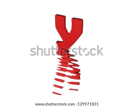 3d render of red typography, isolated on white background and reflection on the floor rippled